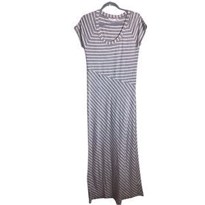 Athleta Women Scoop Neck Striped Maxi Dress Sz.Med EUC Gray Comfortable Athletic